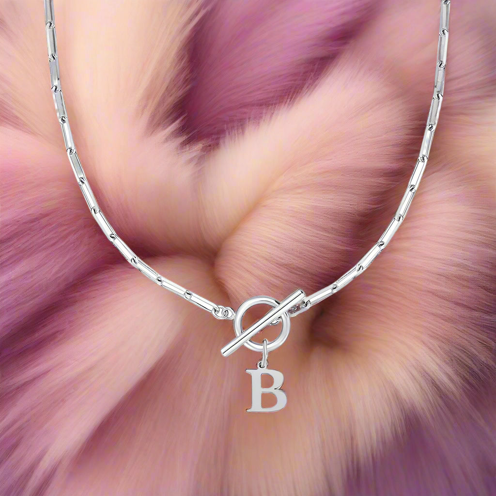 Paperclip Letter Initial Circle Lock Clasp Necklace - PlumOnyx