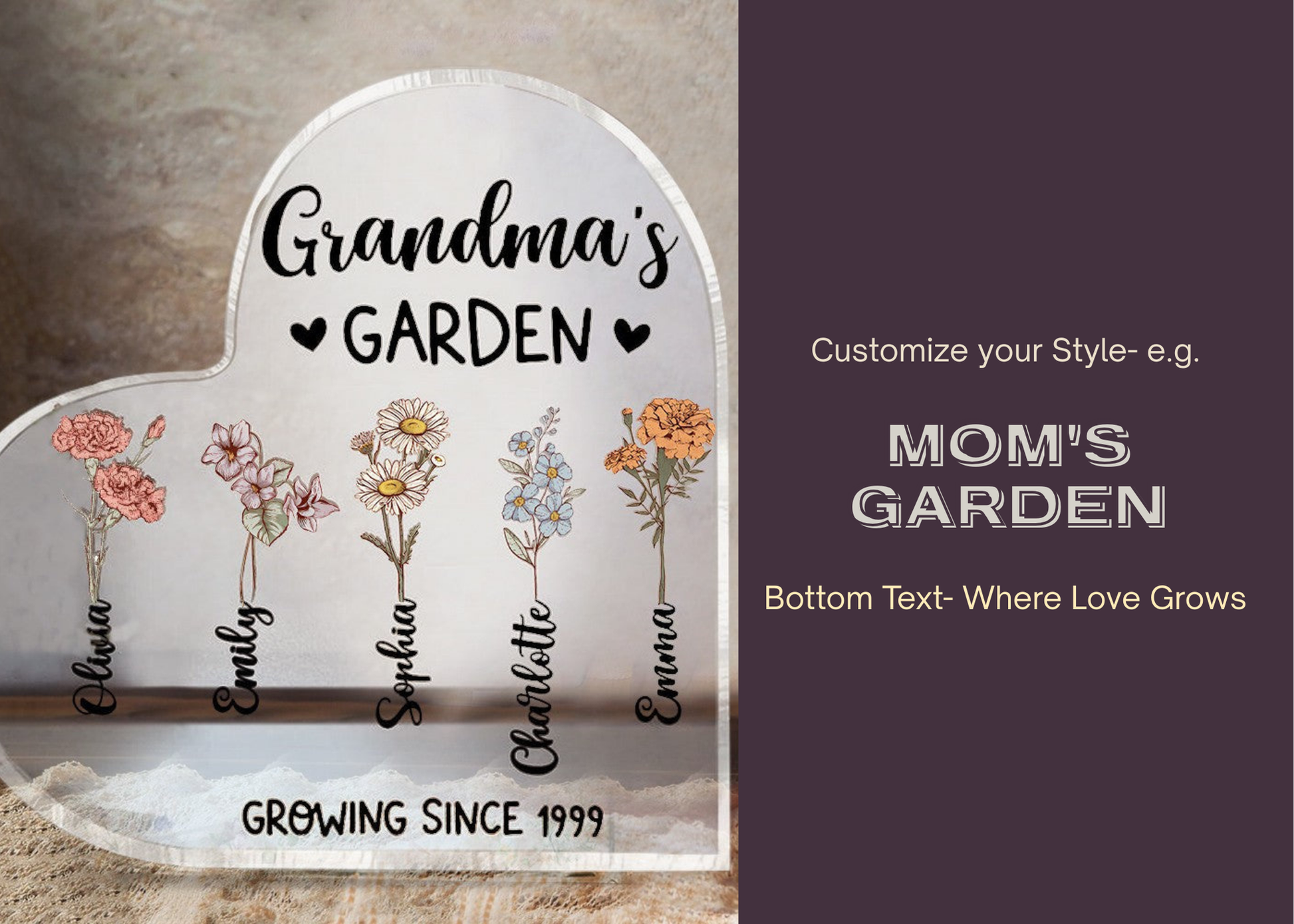 Personalized Grandma's Garden Birth Flower Acrylic Plaque Home Decor - PlumOnyx