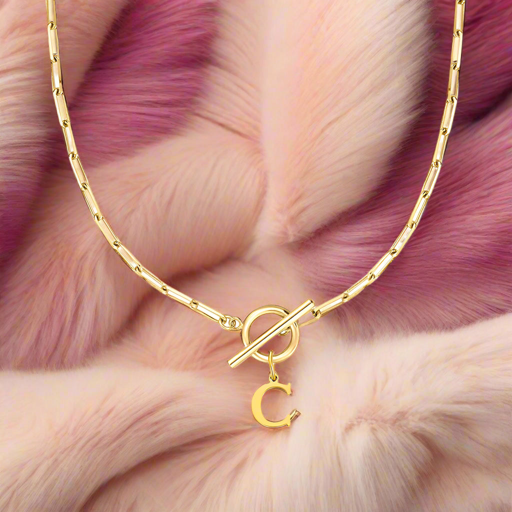 Paperclip Letter Initial Circle Lock Clasp Necklace - PlumOnyx