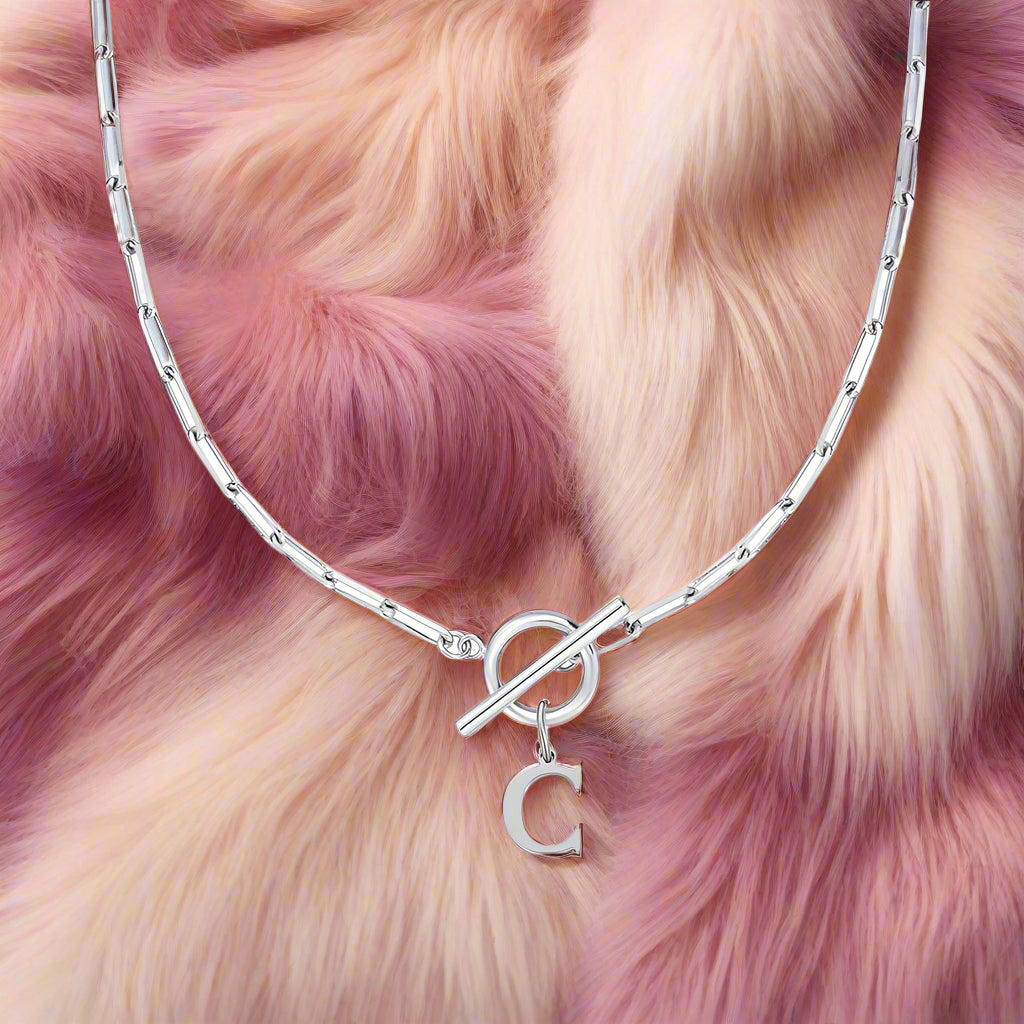 Paperclip Letter Initial Circle Lock Clasp Necklace - PlumOnyx