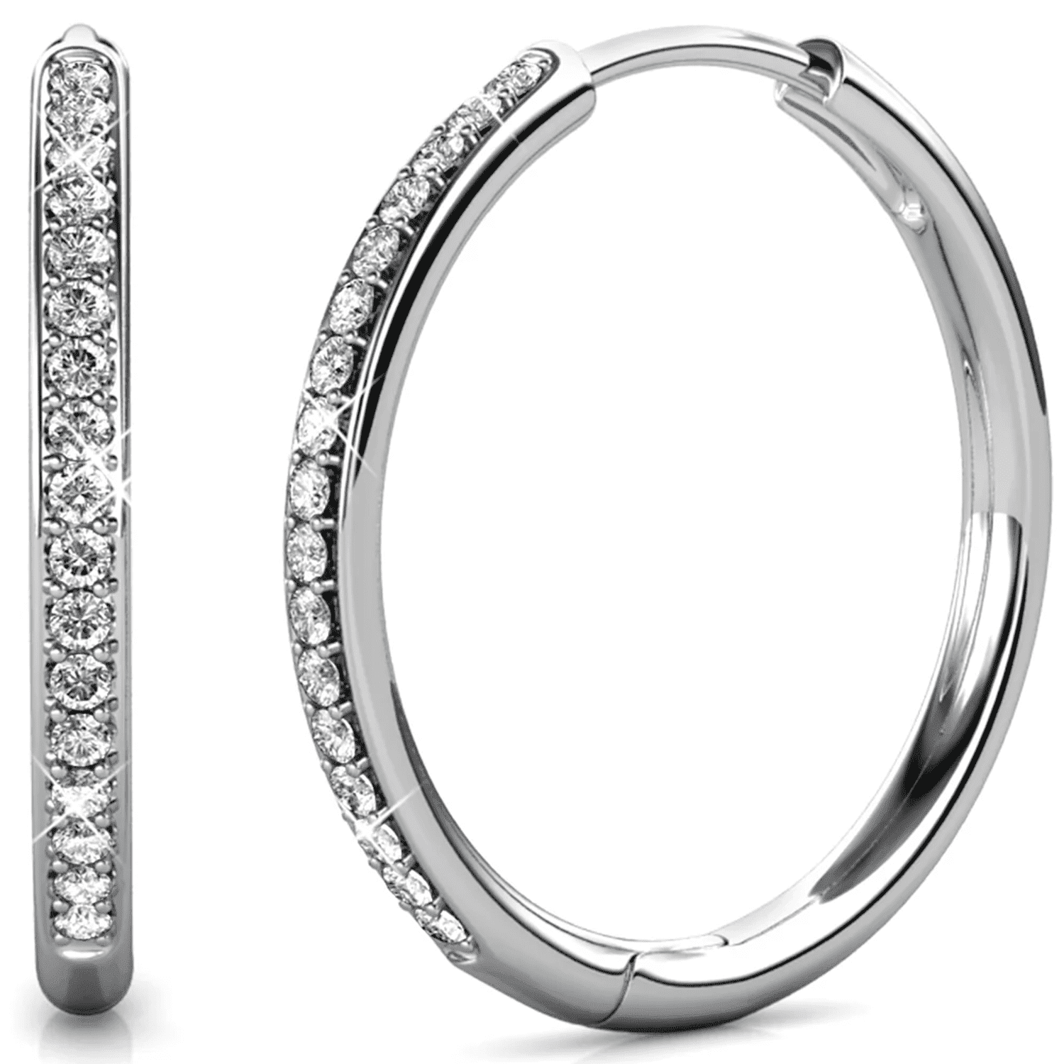 18K Yellow Gold Drop Dangle Hoop Earrings with Swarovski Crystals