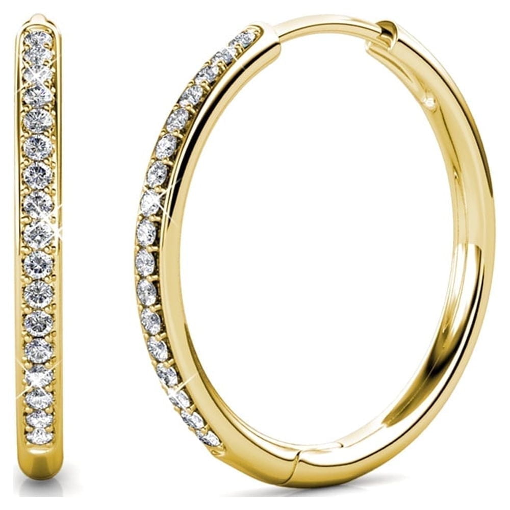 18K Yellow Gold Drop Dangle Hoop Earrings with Swarovski Crystals