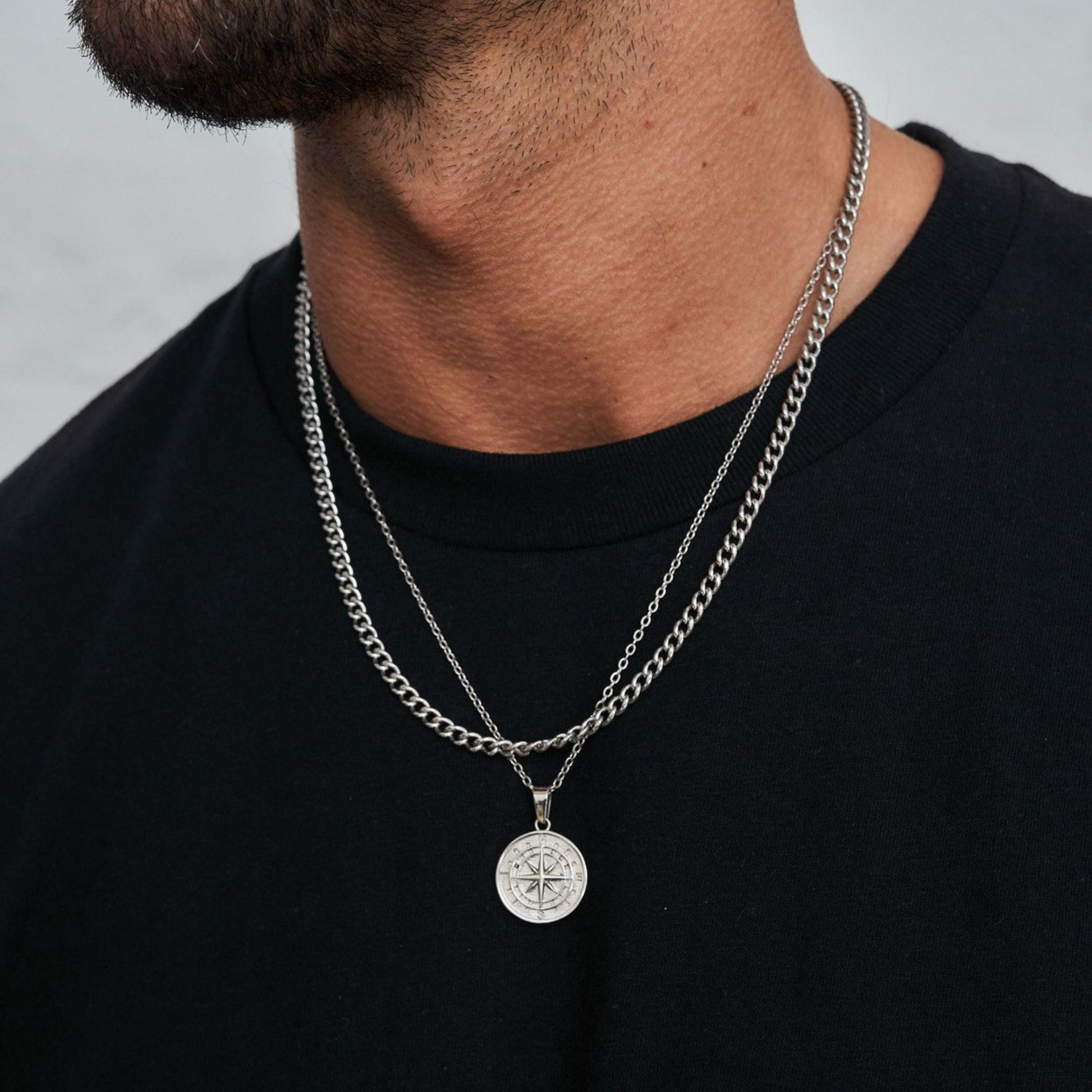 18K Gold Plated Compass North Star Stainless Steel Men's Anchor Necklace - PlumOnyx