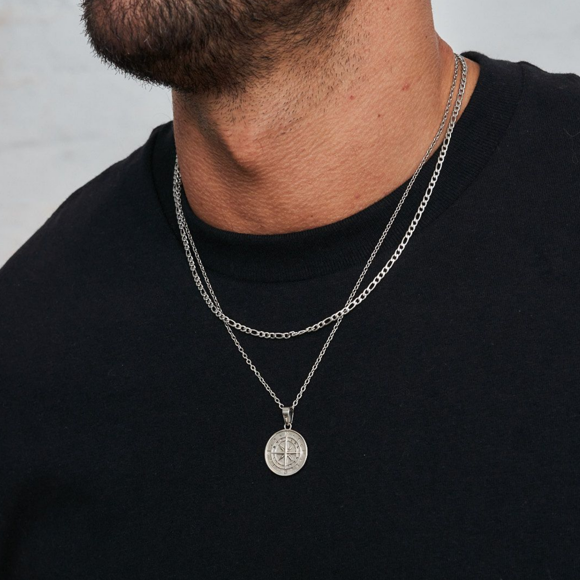 18K Gold Plated Compass North Star Stainless Steel Men's Anchor Necklace - PlumOnyx