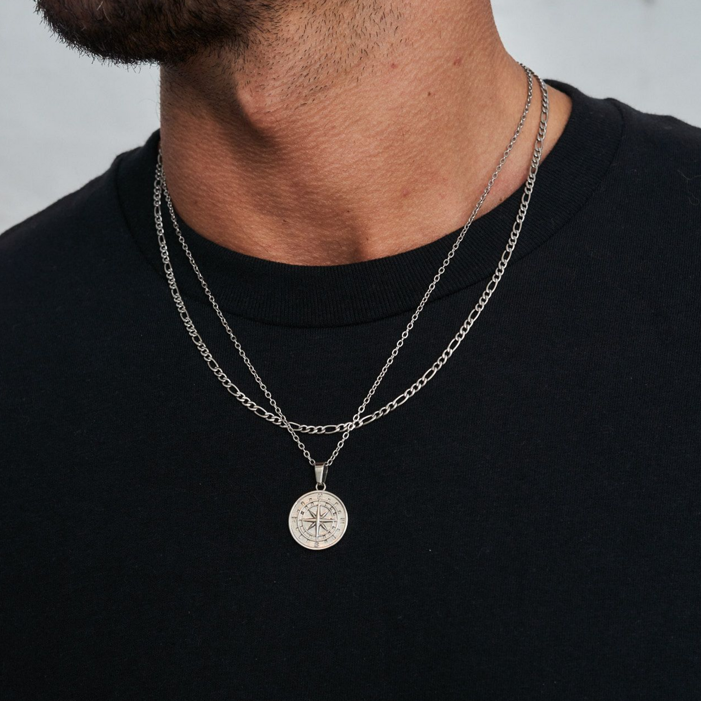 18K Gold Plated Compass North Star Stainless Steel Men's Anchor Necklace - PlumOnyx