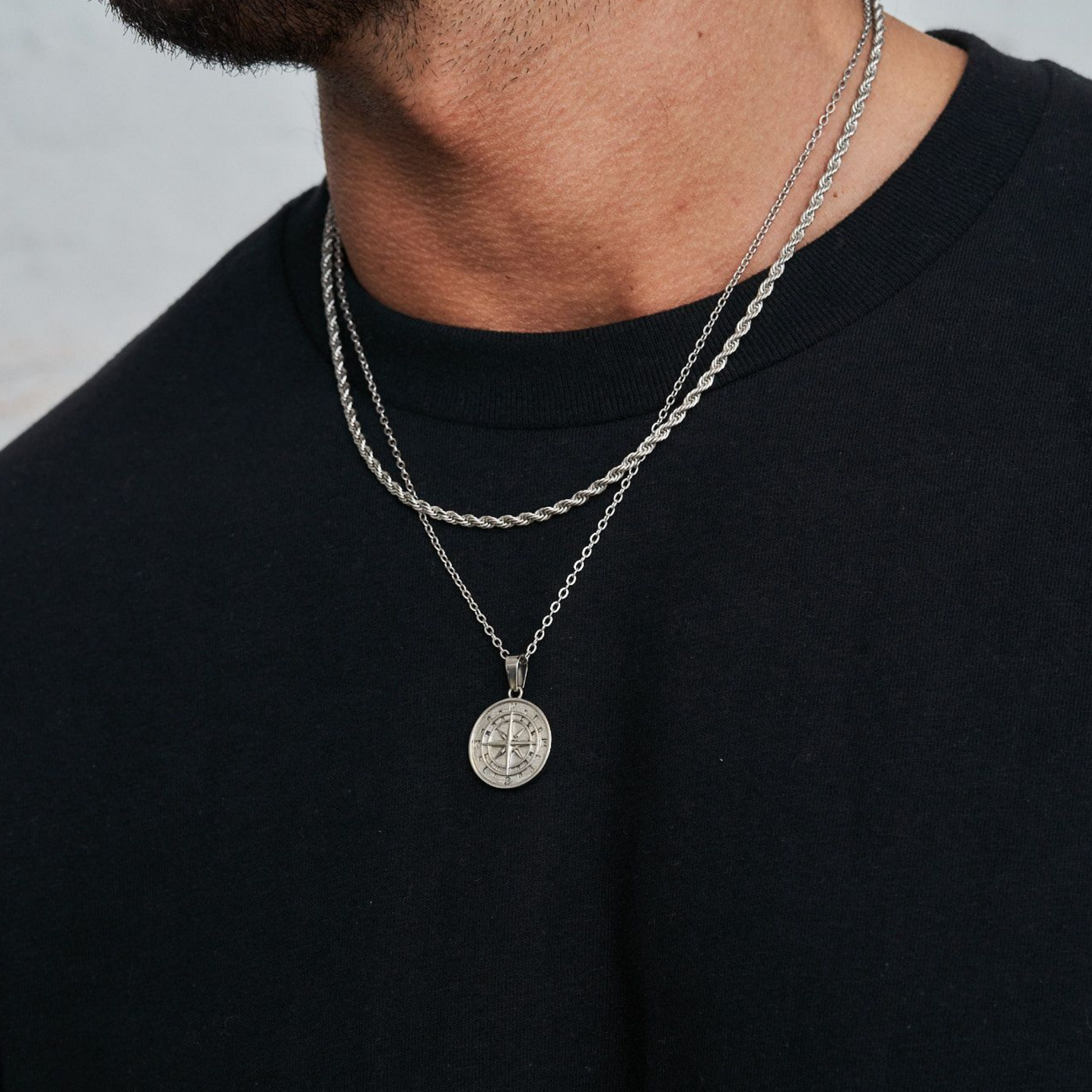 18K Gold Plated Compass North Star Stainless Steel Men's Anchor Necklace - PlumOnyx