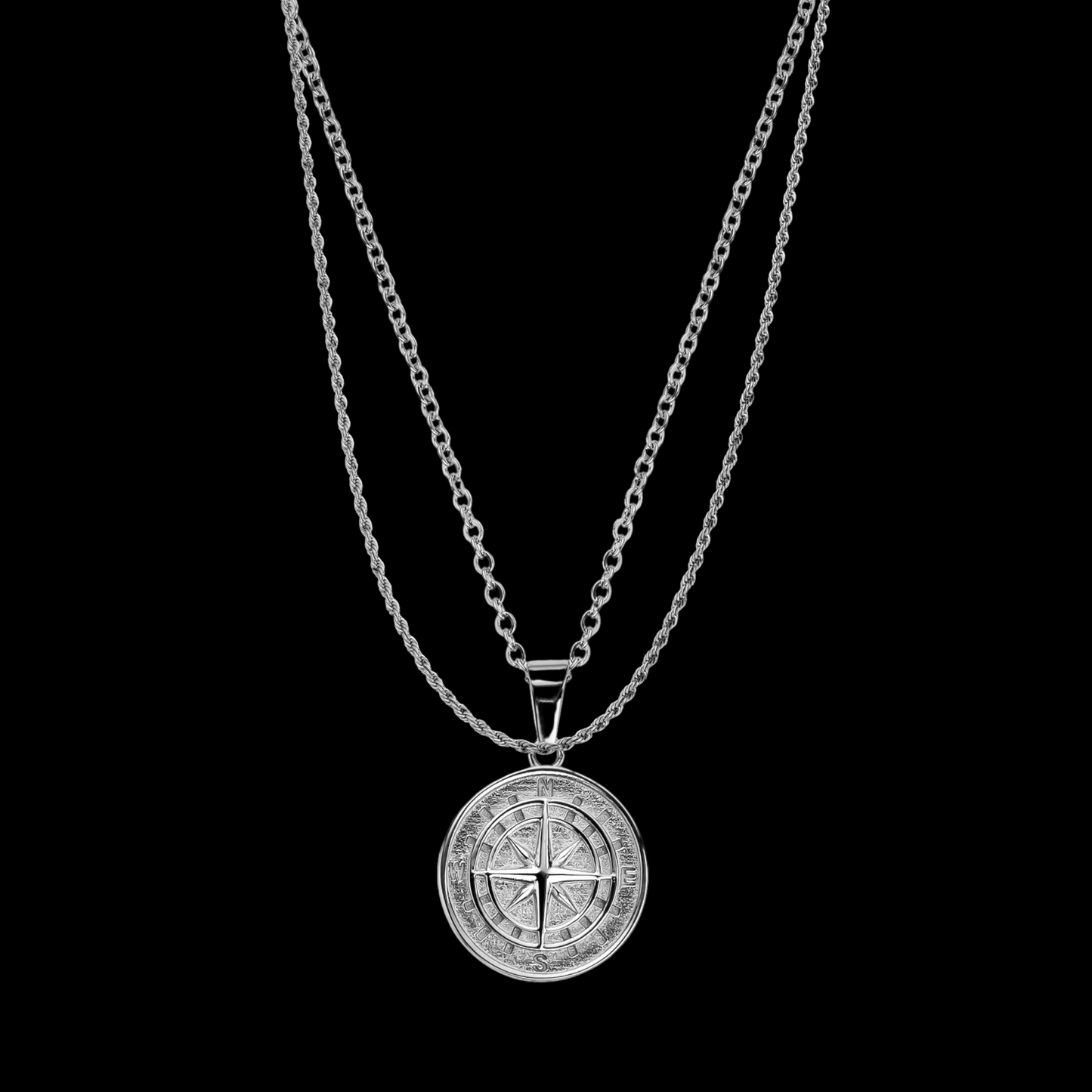 18K Gold Plated Compass North Star Stainless Steel Men's Anchor Necklace - PlumOnyx