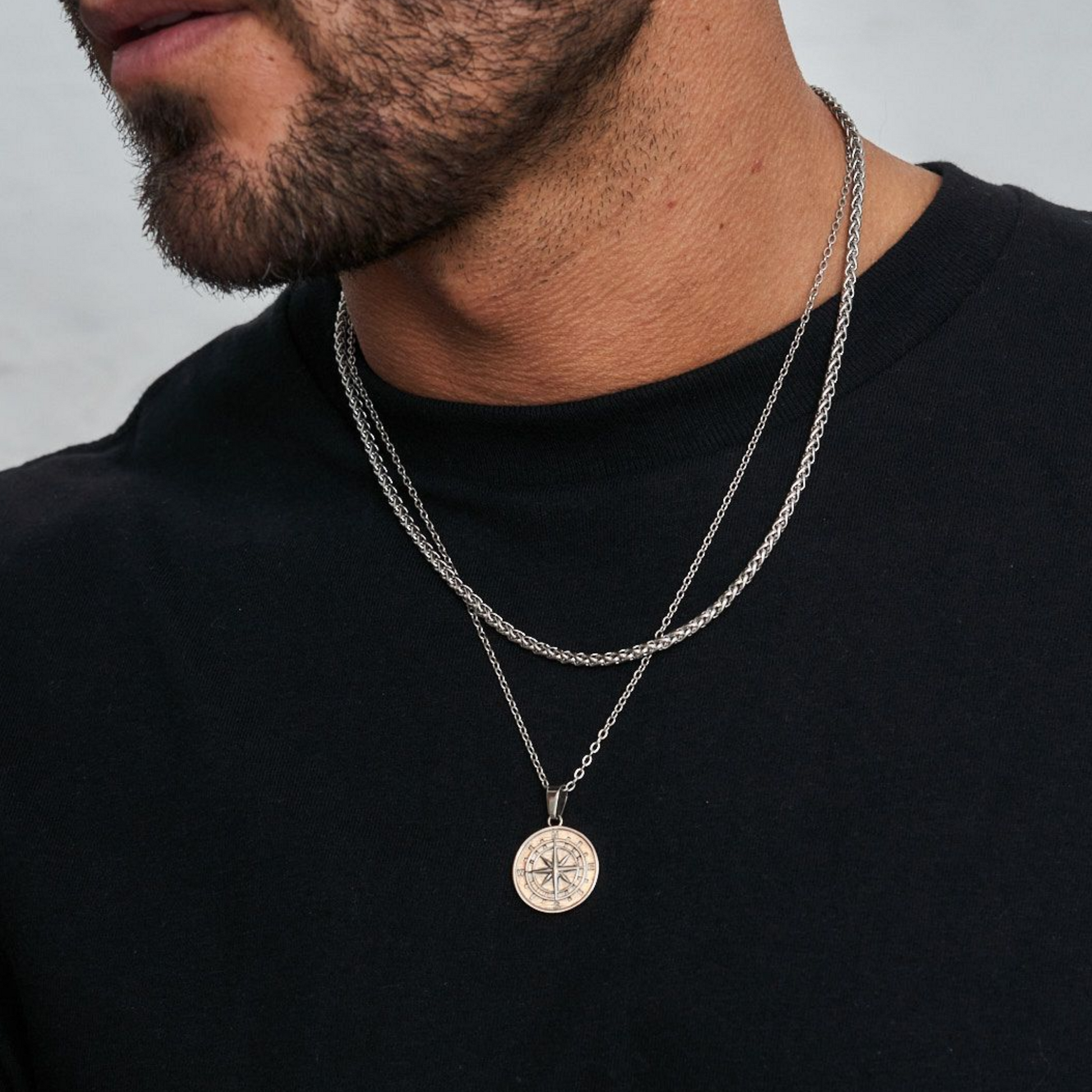 18K Gold Plated Compass North Star Stainless Steel Men's Anchor Necklace - PlumOnyx