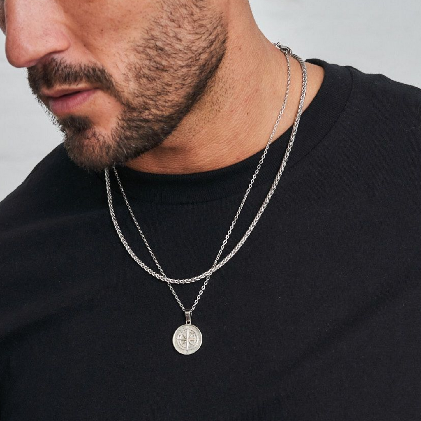 18K Gold Plated Compass North Star Stainless Steel Men's Anchor Necklace - PlumOnyx