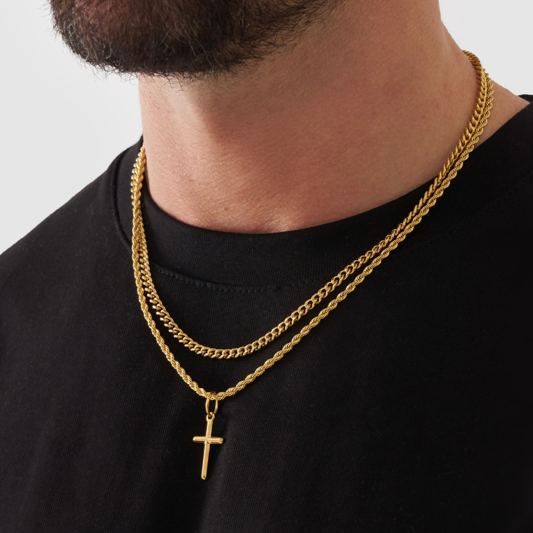 18K Gold Plated Compass North Star Stainless Steel Men's Anchor Necklace - PlumOnyx