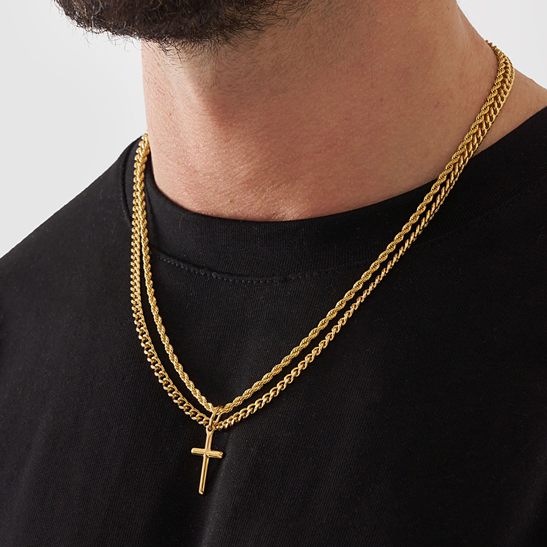 18K Gold Plated Compass North Star Stainless Steel Men's Anchor Necklace - PlumOnyx