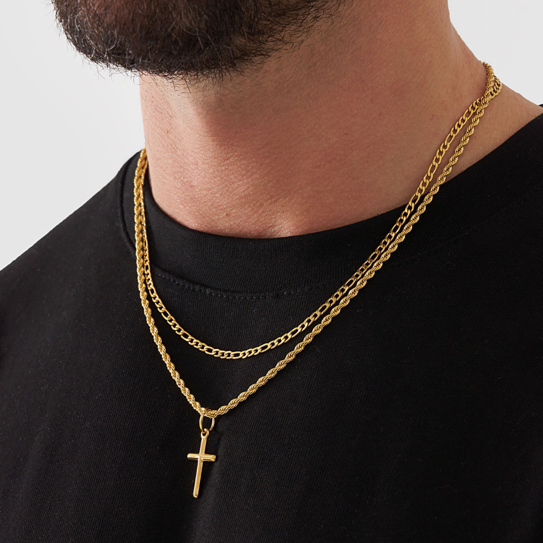 18K Gold Plated Compass North Star Stainless Steel Men's Anchor Necklace - PlumOnyx