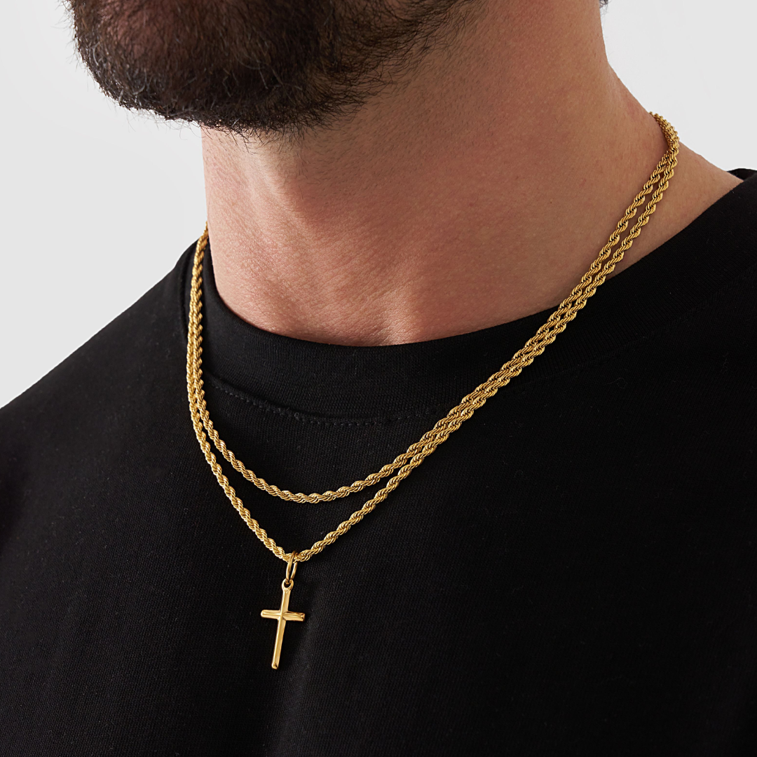 18K Gold Plated Compass North Star Stainless Steel Men's Anchor Necklace - PlumOnyx