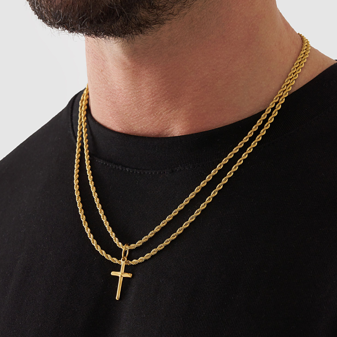 18K Gold Plated Compass North Star Stainless Steel Men's Anchor Necklace - PlumOnyx