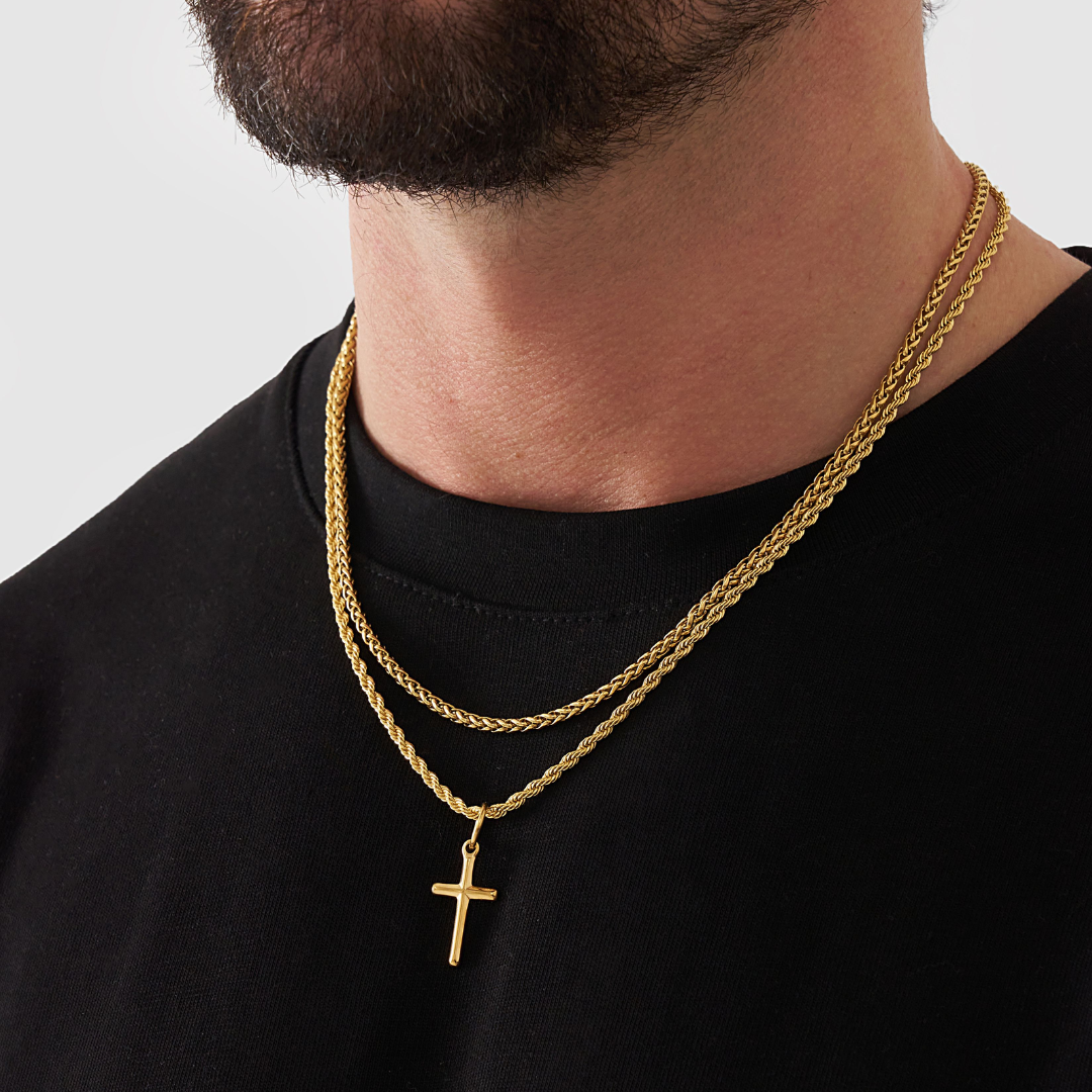 18K Gold Plated Compass North Star Stainless Steel Men's Anchor Necklace - PlumOnyx