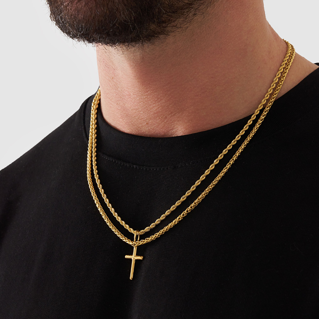 18K Gold Plated Compass North Star Stainless Steel Men's Anchor Necklace - PlumOnyx