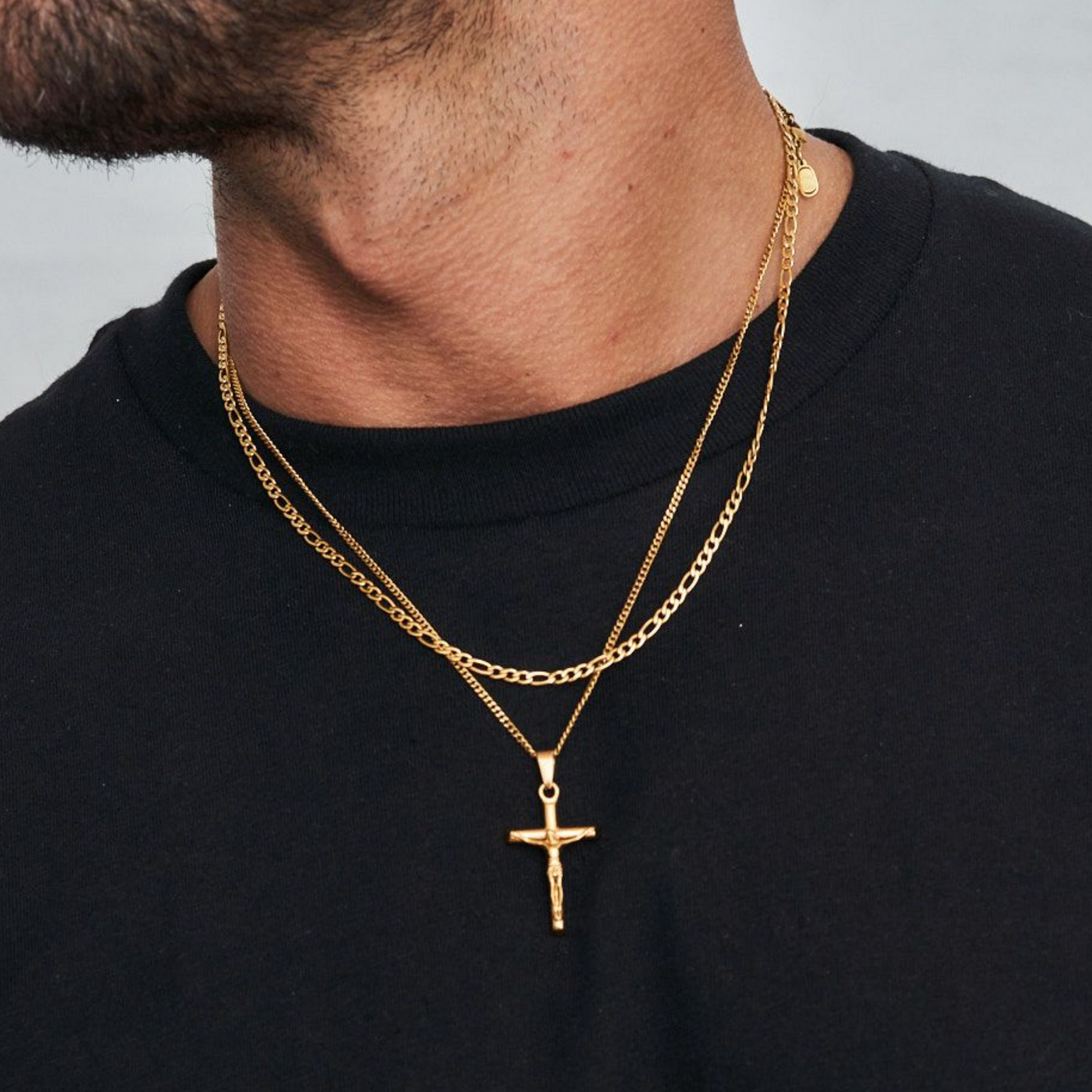 18K Gold Plated Compass North Star Crucifix Necklace Stainless Steel - PlumOnyx