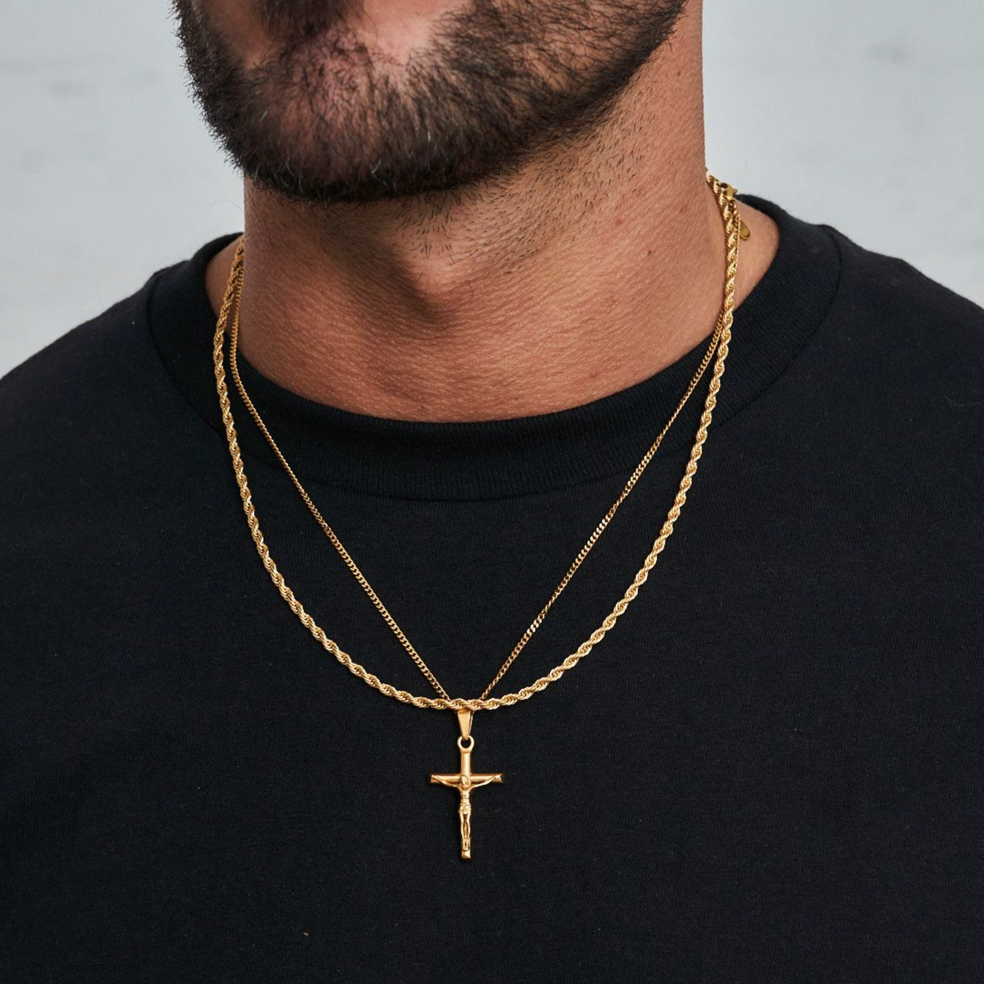 18K Gold Plated Compass North Star Crucifix Necklace Stainless Steel - PlumOnyx