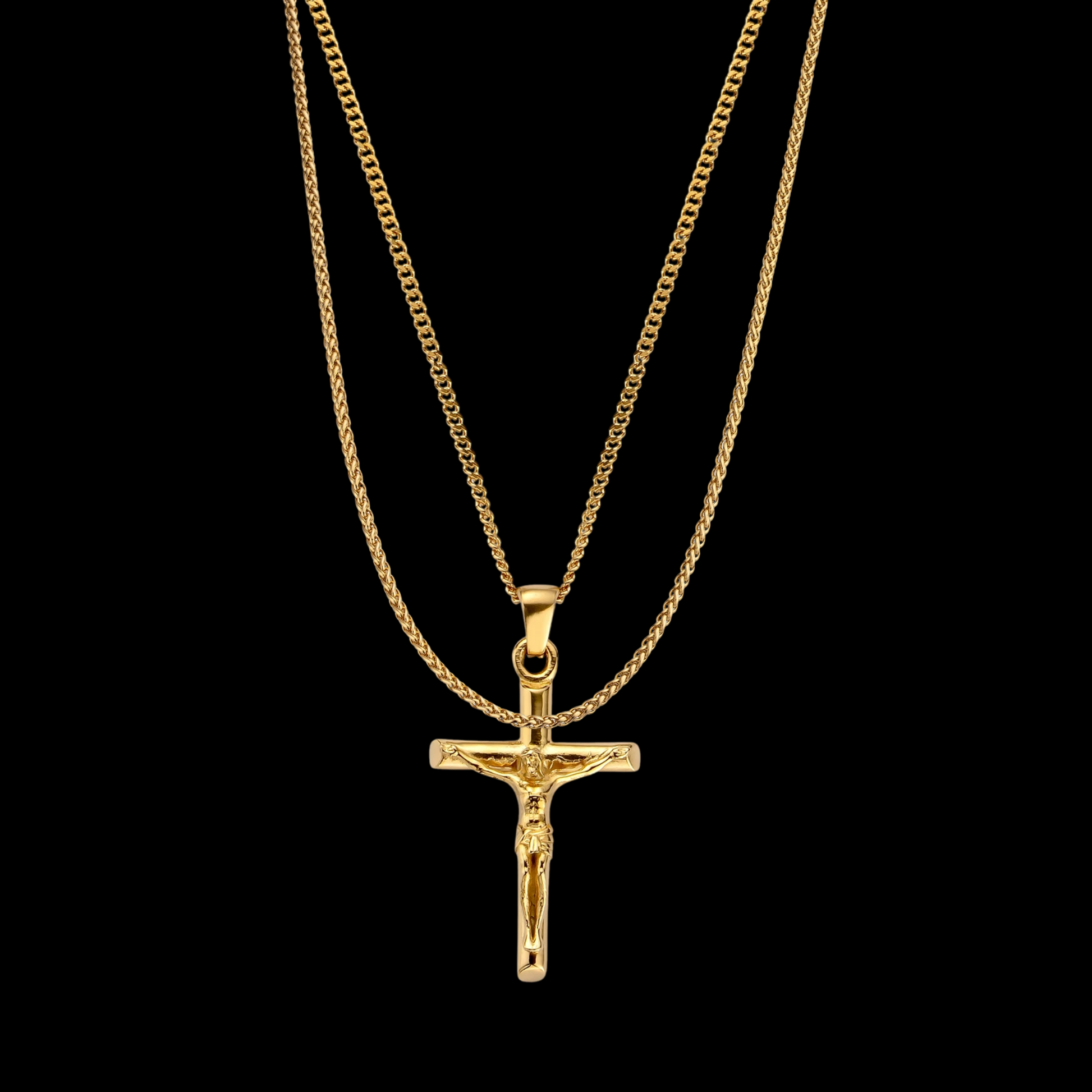 18K Gold Plated Compass North Star Crucifix Necklace Stainless Steel - PlumOnyx