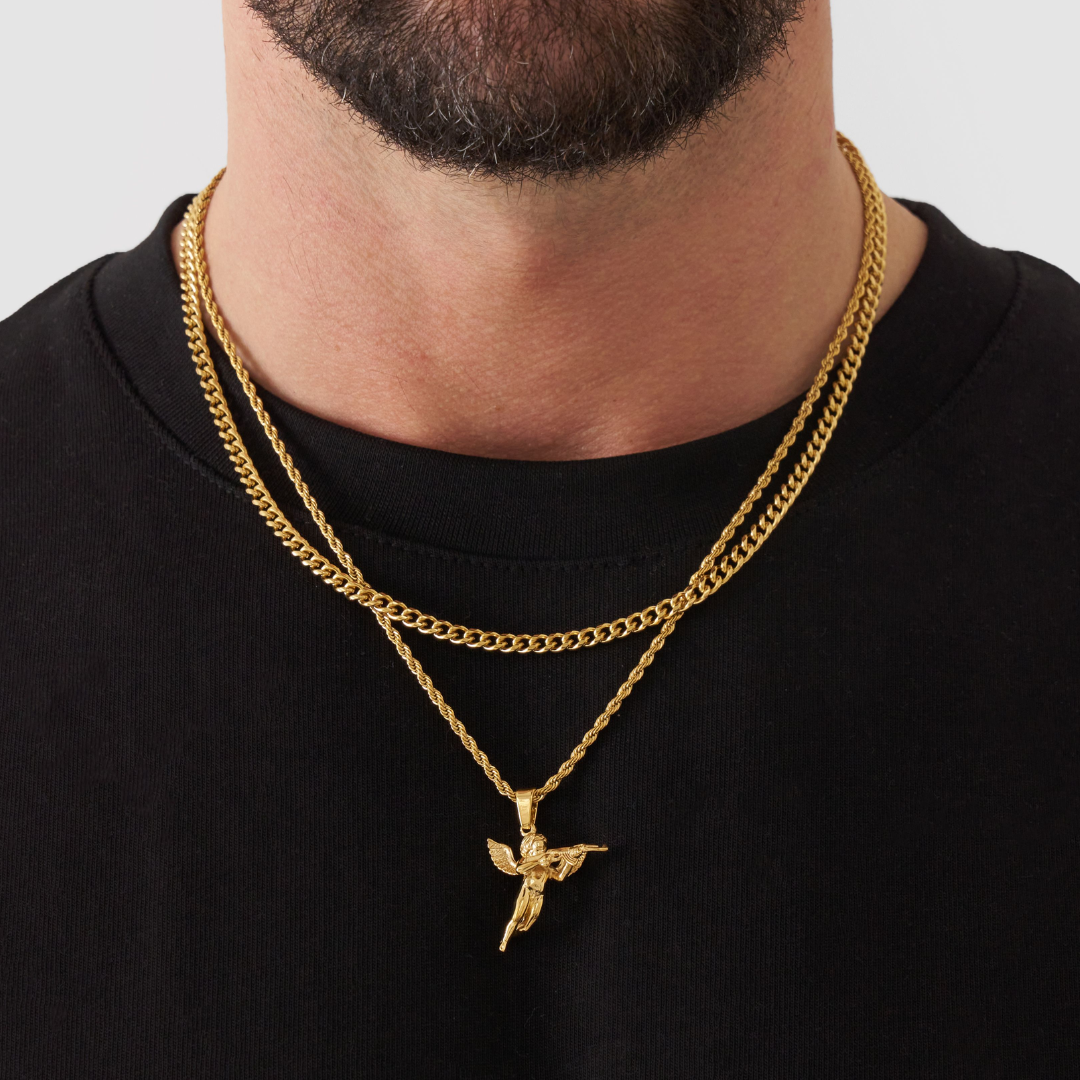 18K Gold Plated Cupids Revenge St. Michael Stainless Steel Necklace - PlumOnyx