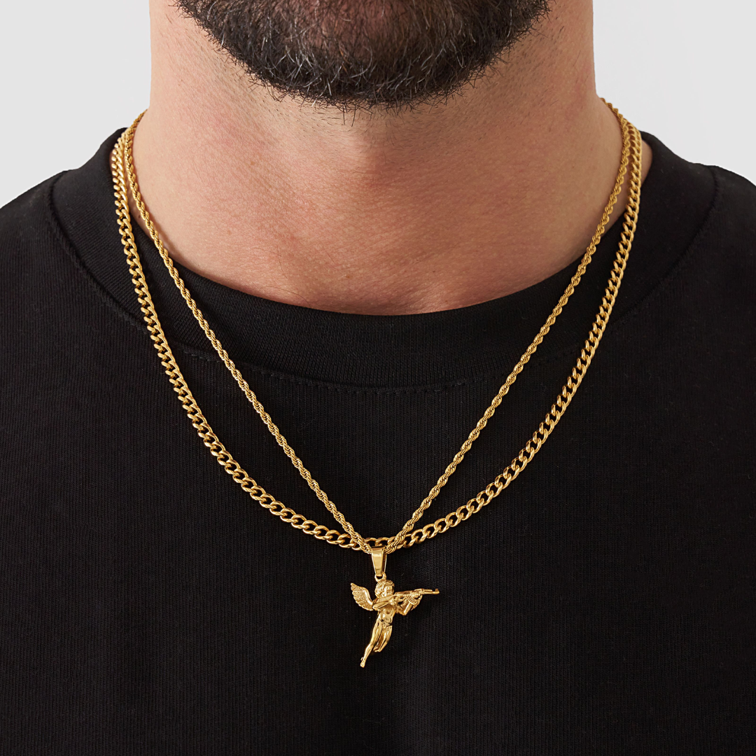 18K Gold Plated Cupids Revenge St. Michael Stainless Steel Necklace - PlumOnyx