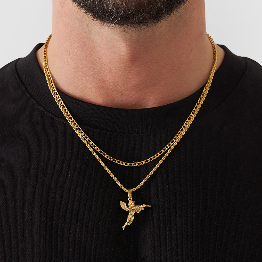 18K Gold Plated Cupids Revenge St. Michael Stainless Steel Necklace - PlumOnyx