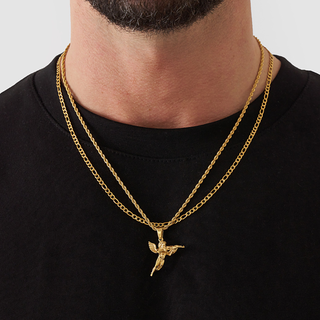 18K Gold Plated Cupids Revenge St. Michael Stainless Steel Necklace - PlumOnyx
