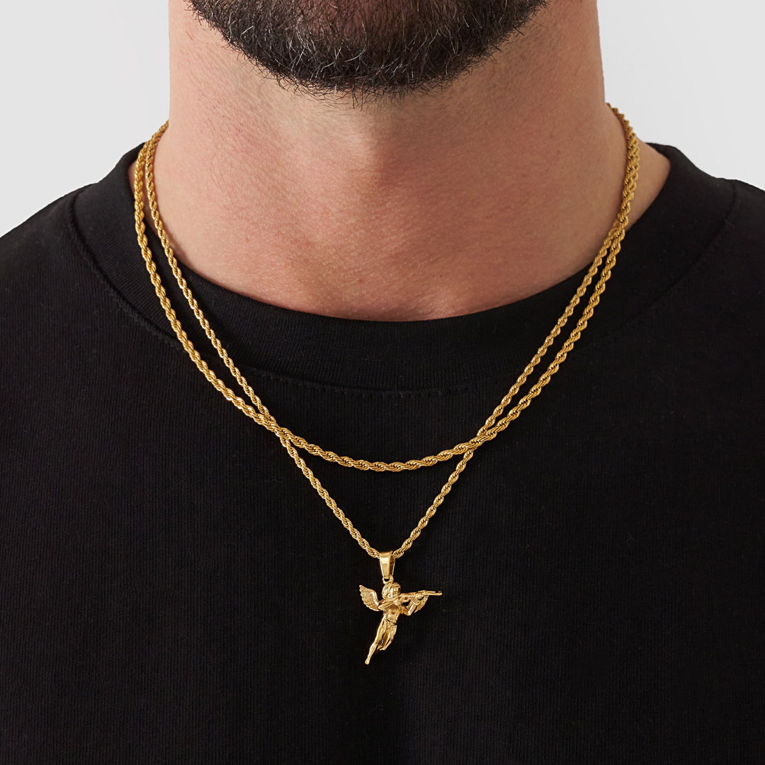 18K Gold Plated Cupids Revenge St. Michael Stainless Steel Necklace - PlumOnyx