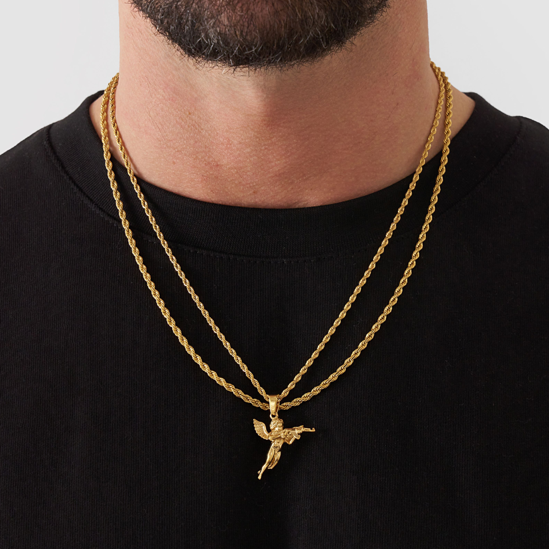 18K Gold Plated Cupids Revenge St. Michael Stainless Steel Necklace - PlumOnyx