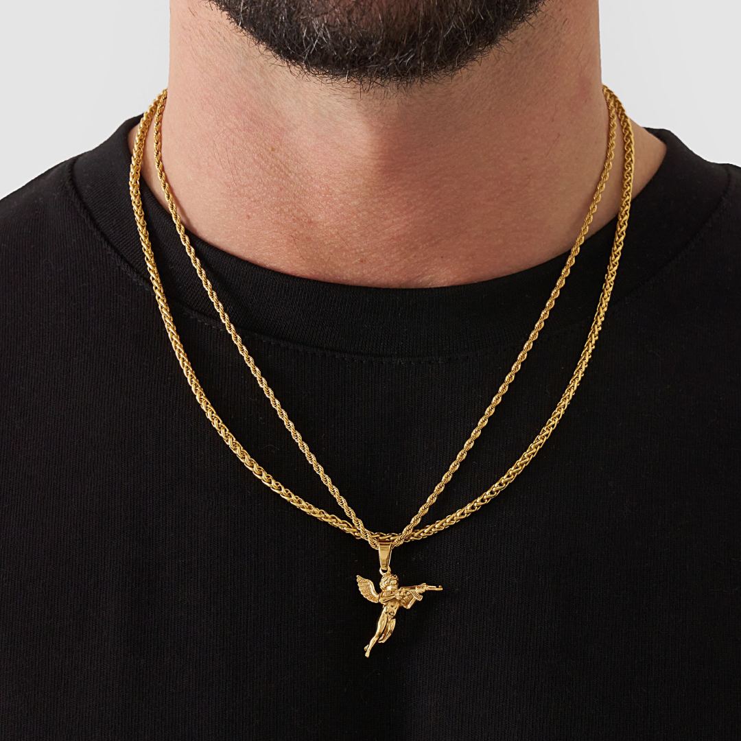 18K Gold Plated Cupids Revenge St. Michael Stainless Steel Necklace - PlumOnyx