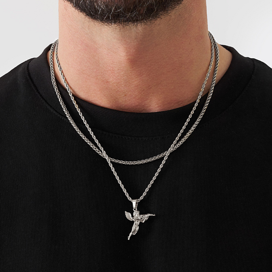 18K Gold Plated Stainless Steel Men's Anchor Necklace- Silver - PlumOnyx