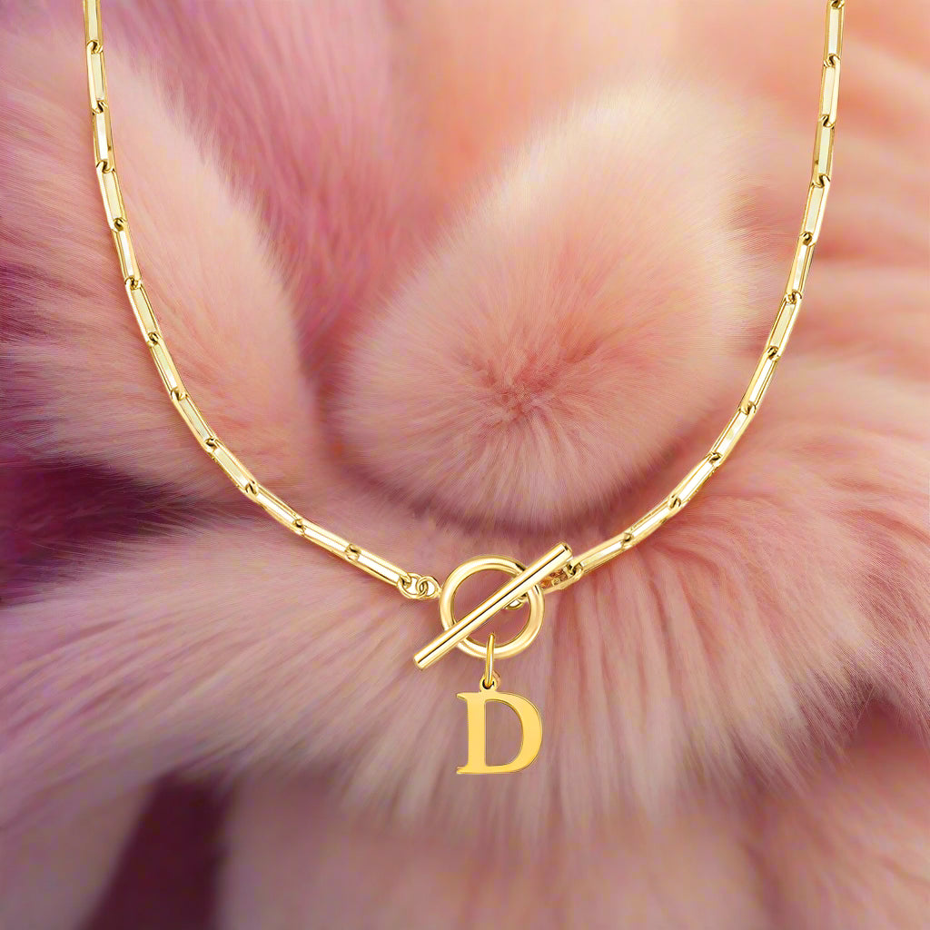 Paperclip Letter Initial Circle Lock Clasp Necklace - PlumOnyx