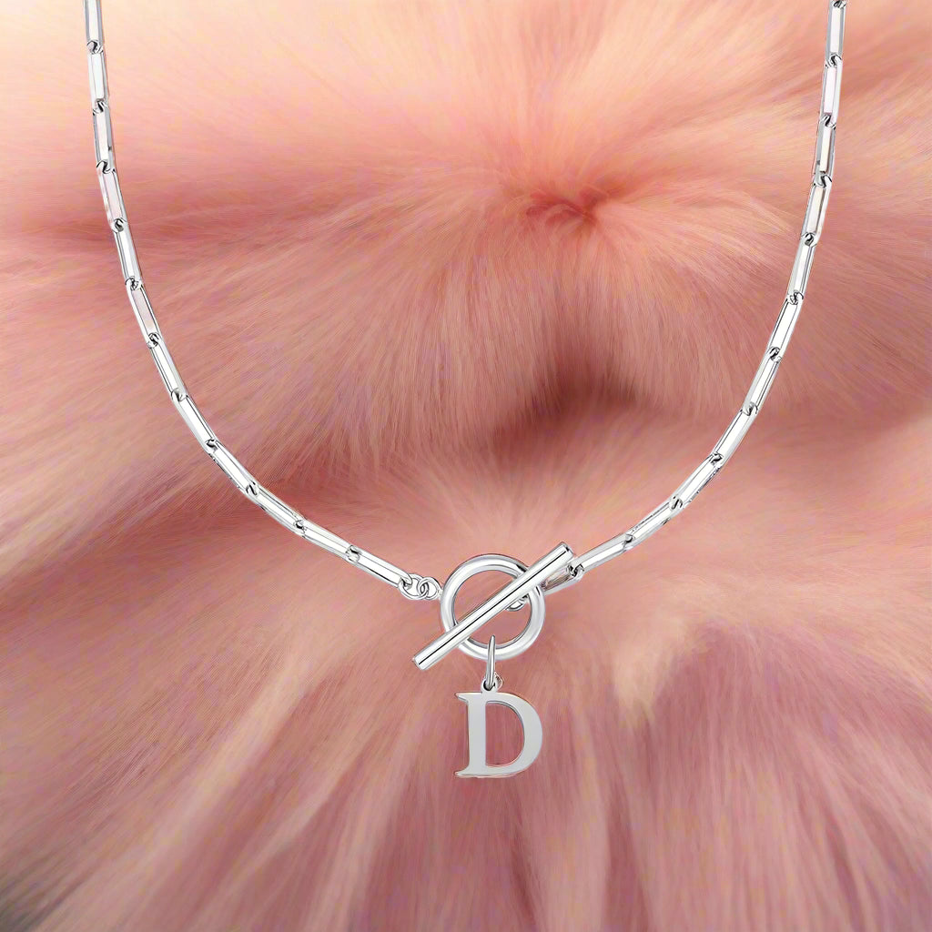 Paperclip Letter Initial Circle Lock Clasp Necklace - PlumOnyx