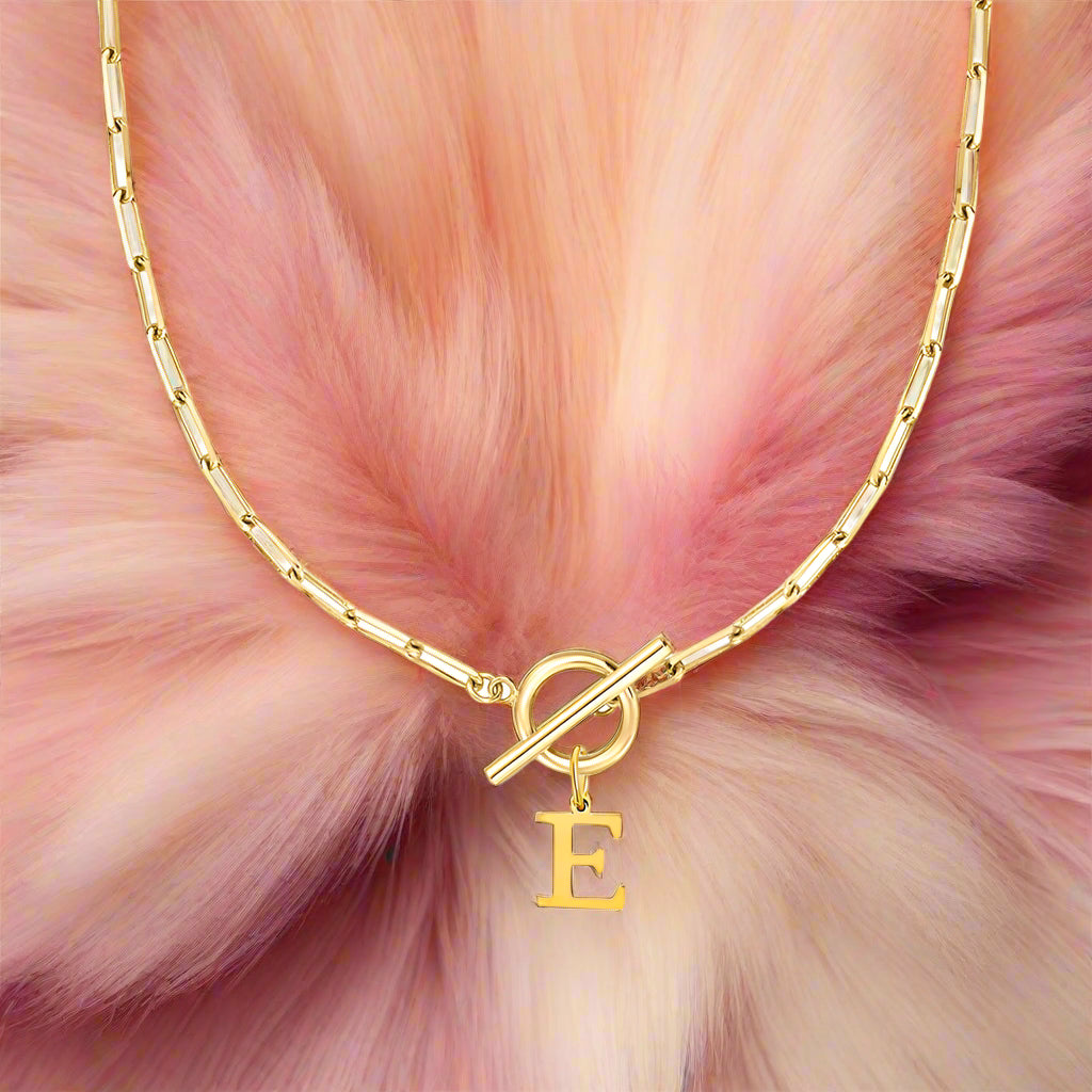 Paperclip Letter Initial Circle Lock Clasp Necklace - PlumOnyx