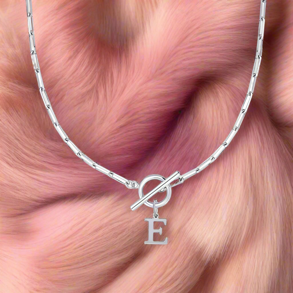 Paperclip Letter Initial Circle Lock Clasp Necklace - PlumOnyx