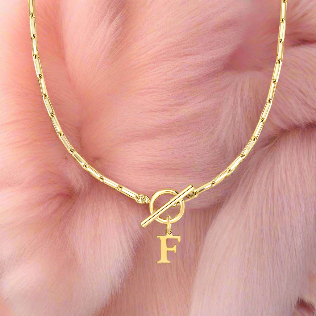 Paperclip Letter Initial Circle Lock Clasp Necklace - PlumOnyx