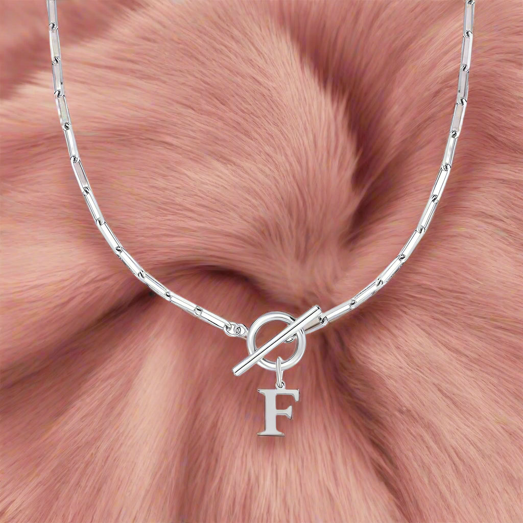 Paperclip Letter Initial Circle Lock Clasp Necklace - PlumOnyx