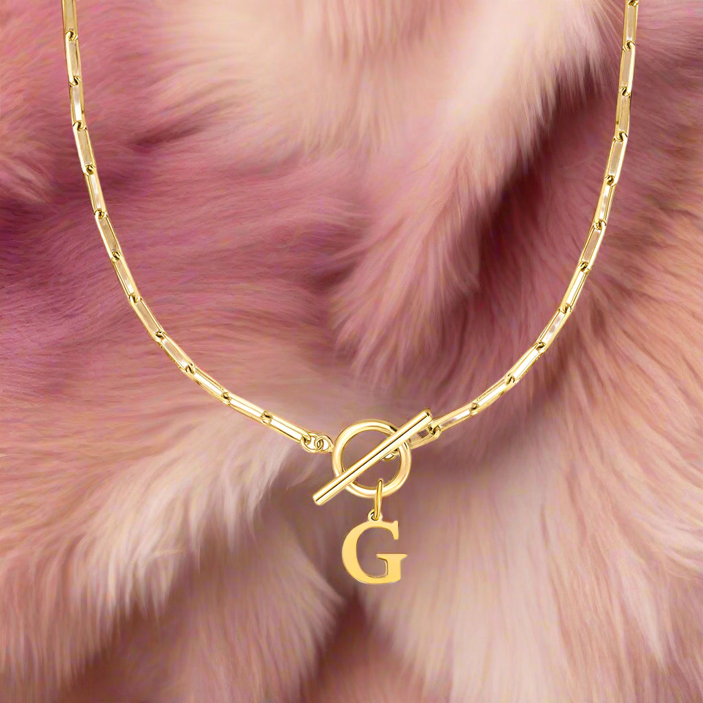 Paperclip Letter Initial Circle Lock Clasp Necklace - PlumOnyx