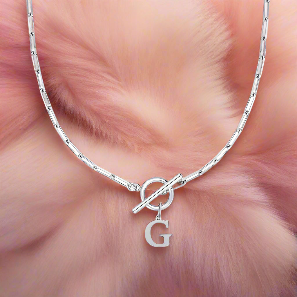 Paperclip Letter Initial Circle Lock Clasp Necklace - PlumOnyx
