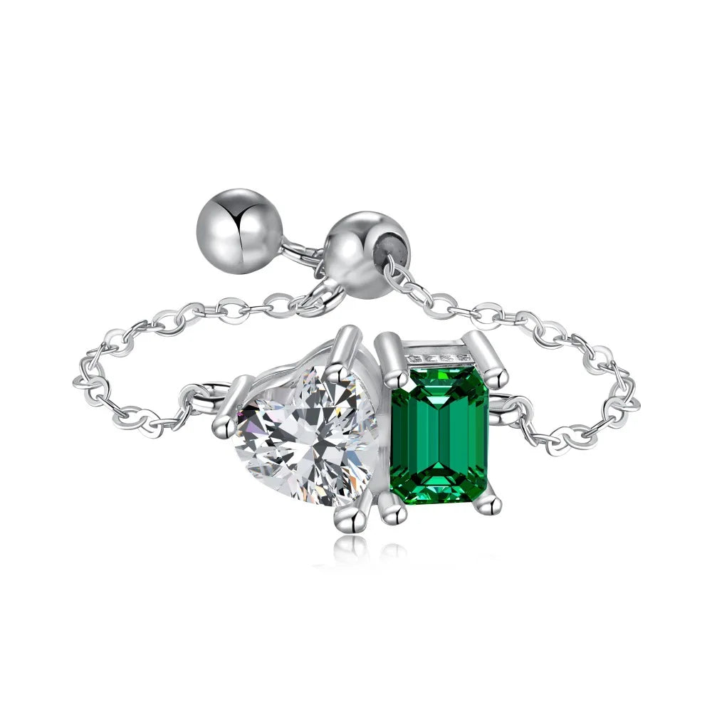 Adjustable 925 Silver Ring with Cubic Zirconia & Moissanite
