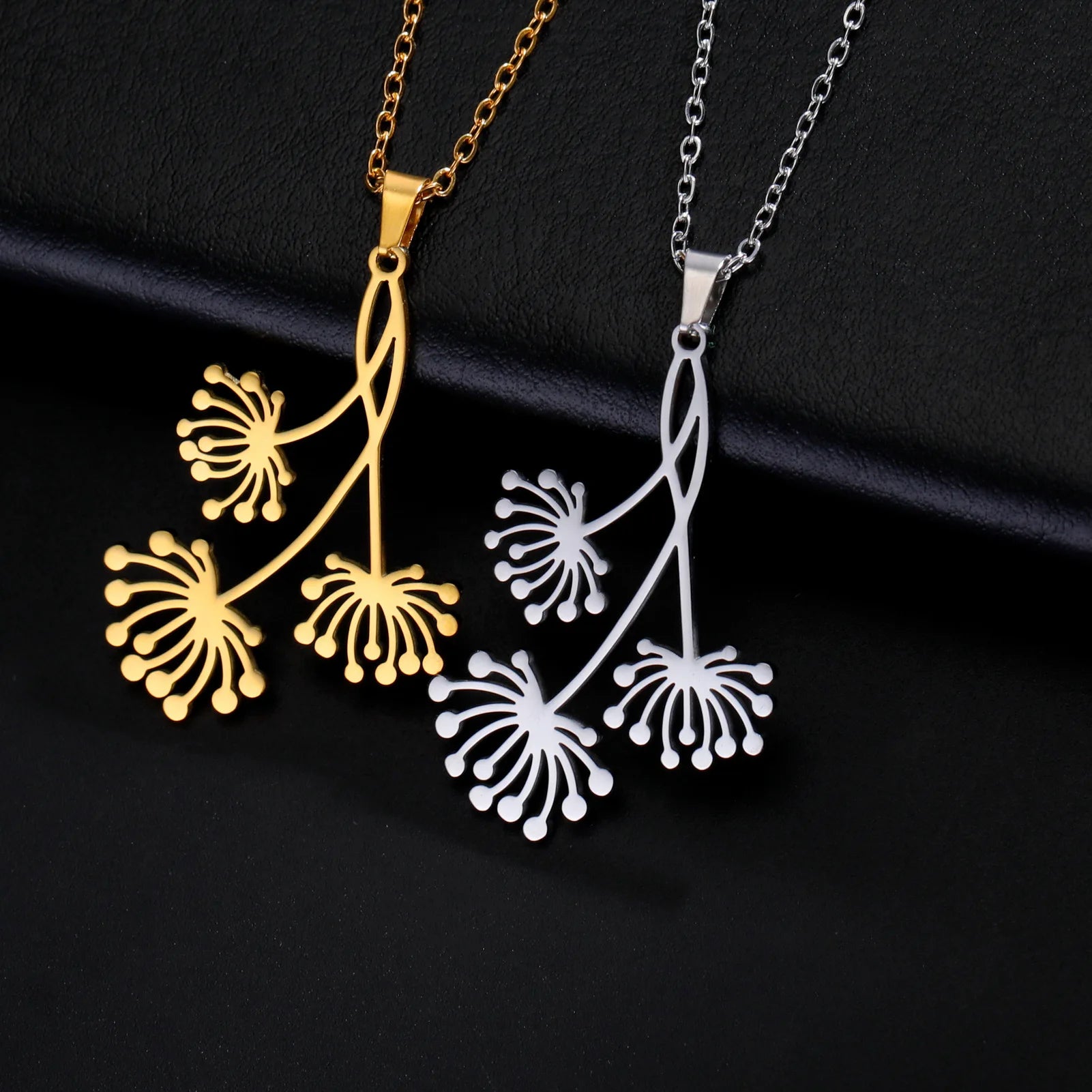 Flower Blooming Dandelion Pendant Drop Boho Necklace - PlumOnyx