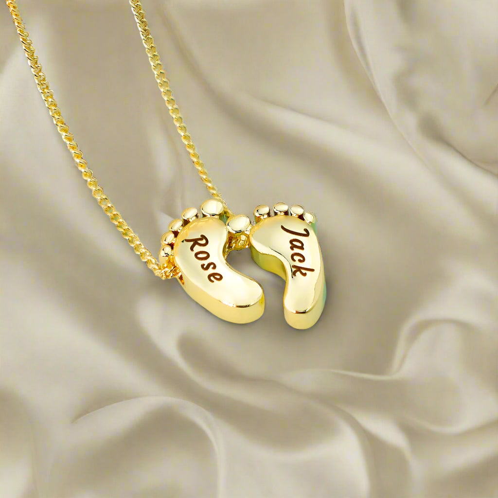 Personalized Baby Feet Name Necklace - PlumOnyx
