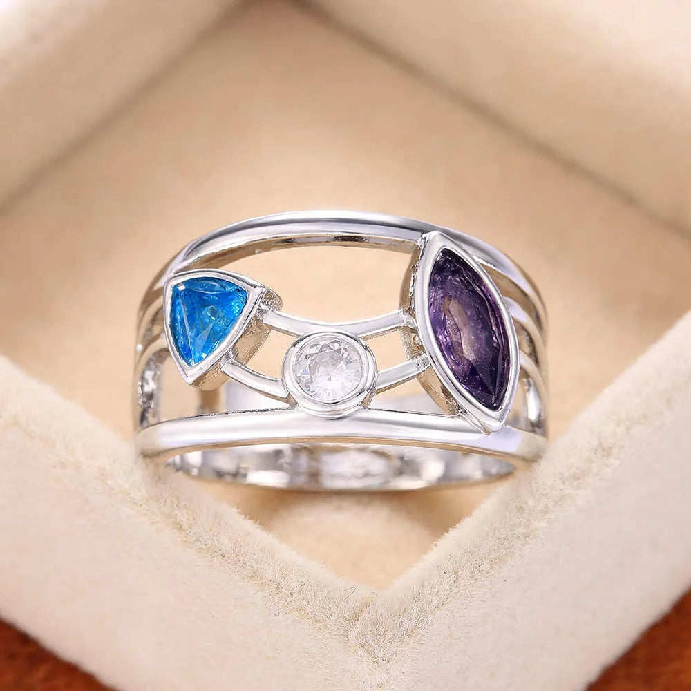 Hollow-out Colorful CZ Stone Ring - PlumOnyx