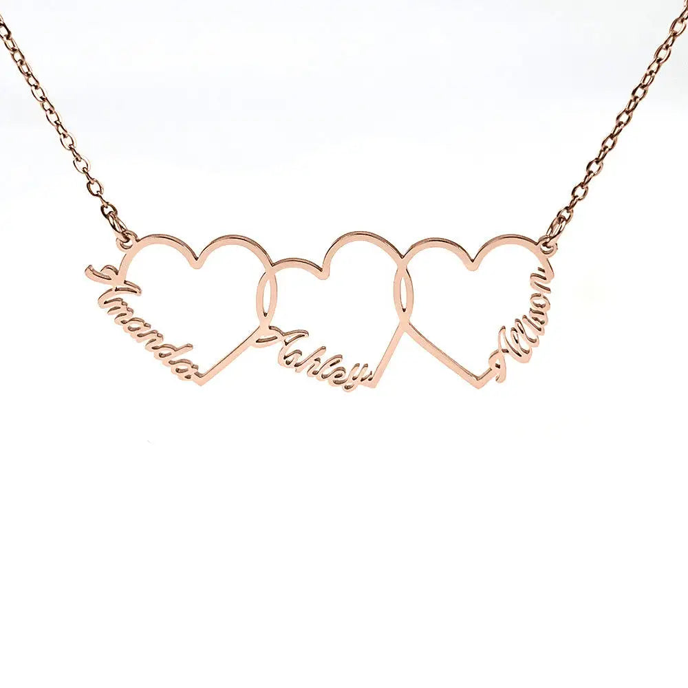 Custom Double or Trlple Name Heart Nameplate Pendant Necklace - PlumOnyx