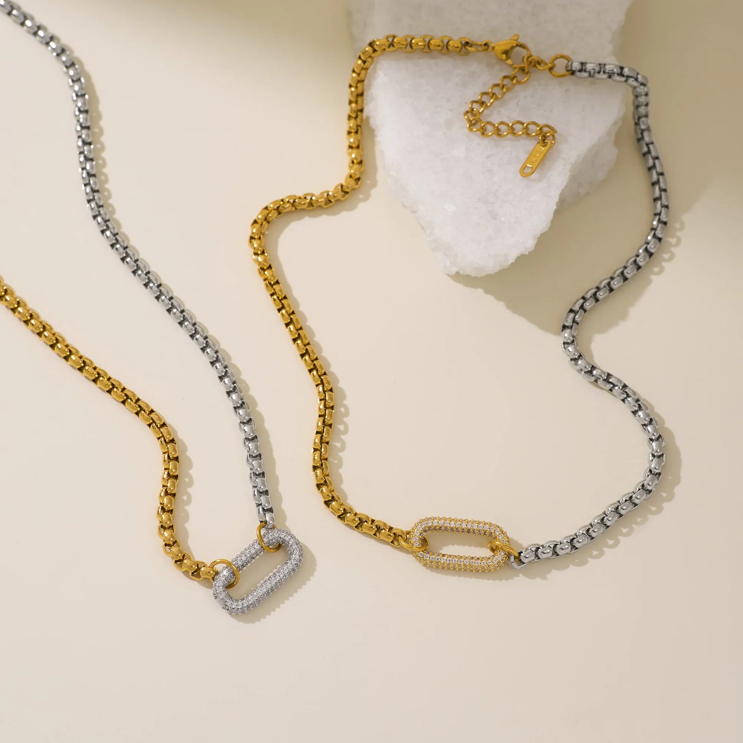 Boho Oval Iced Out Zircon Mixed Necklace - PlumOnyx