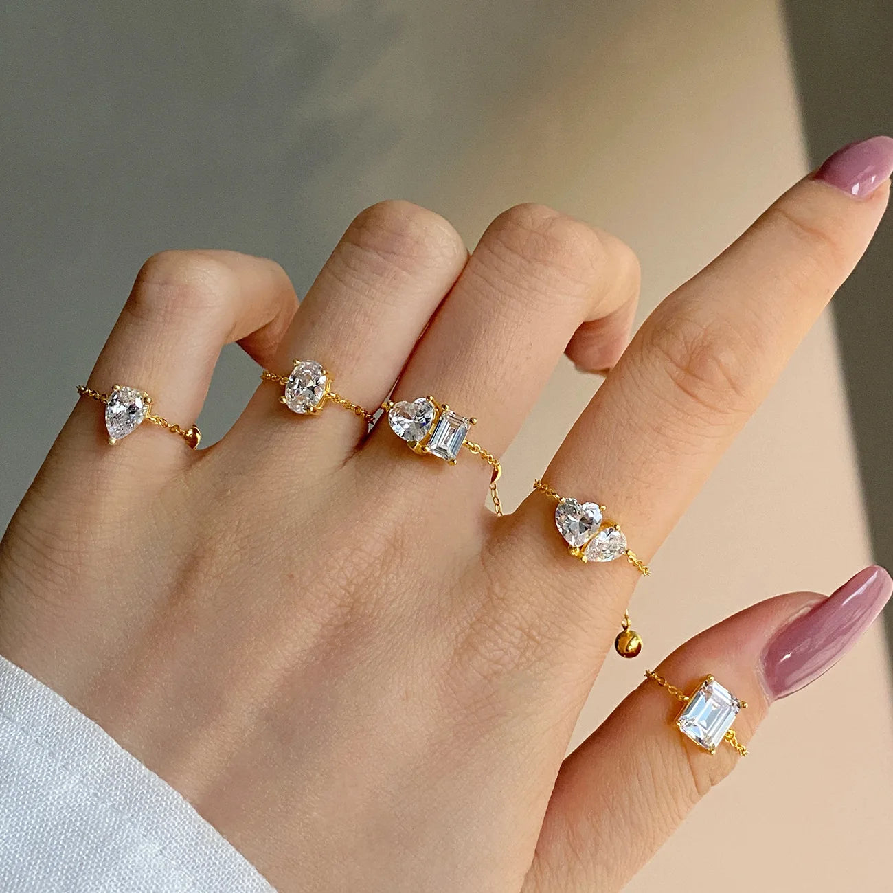 Adjustable 925 Silver Ring with Cubic Zirconia & Moissanite