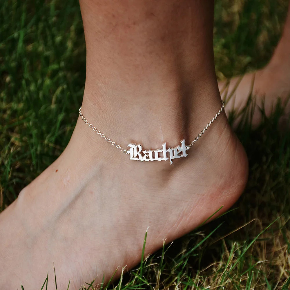 Customizable 18K Gold Plated Stainless Steel Letter Name Anklet - Personalized Foot Chain Cuff Bracelet