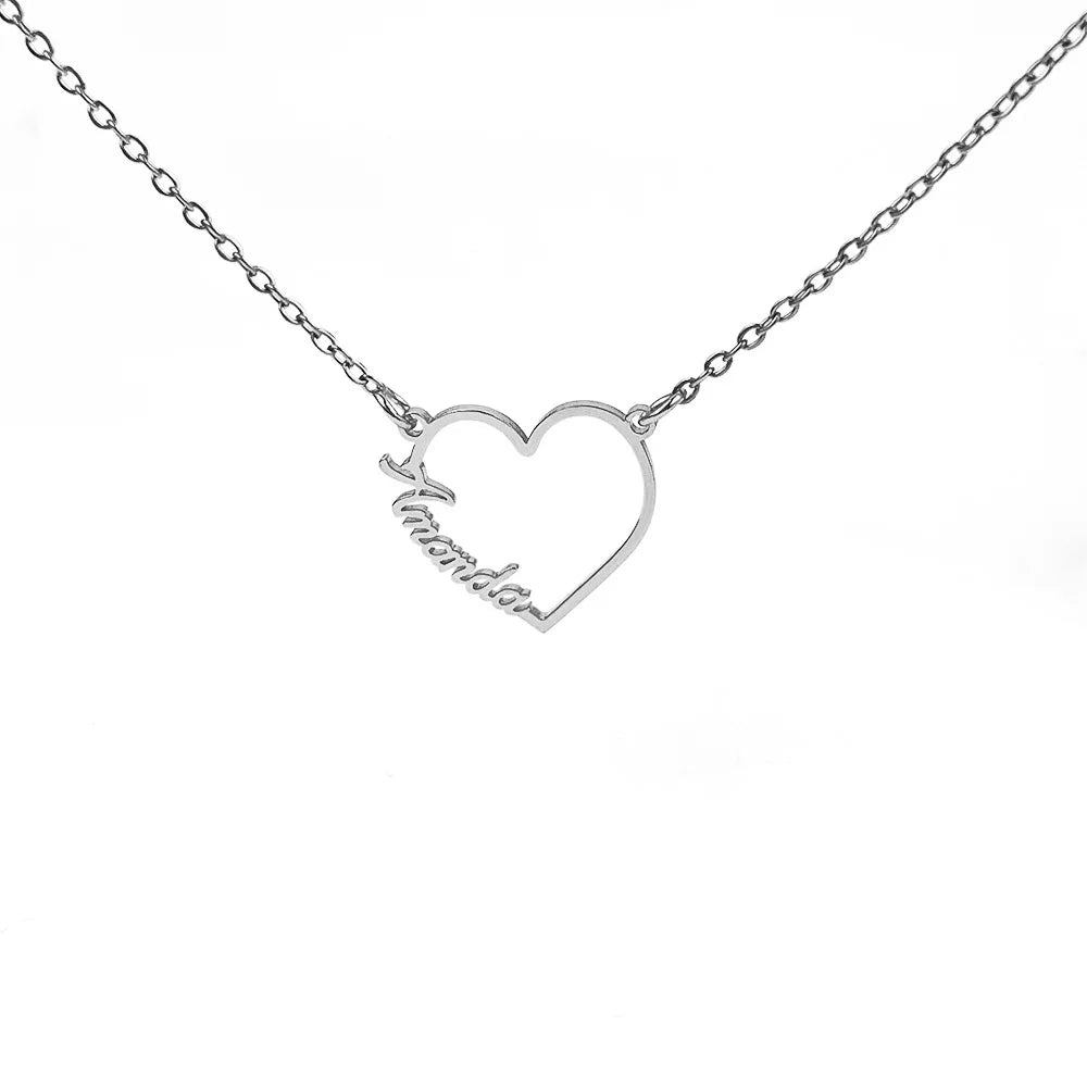 Custom Double or Trlple Name Heart Nameplate Pendant Necklace - PlumOnyx