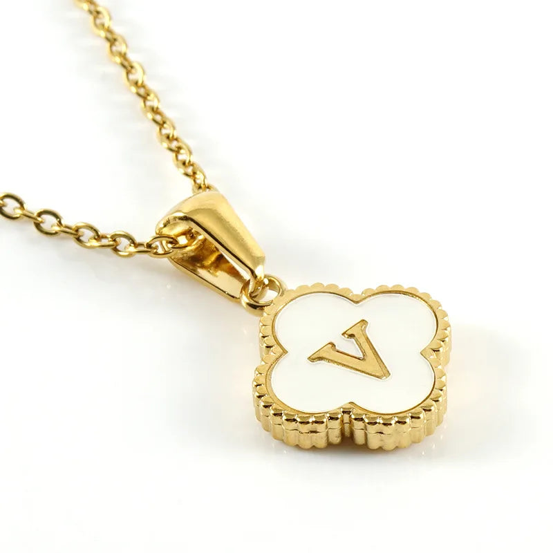 Initial Four Leaf Clover Letter Necklace - PlumOnyx