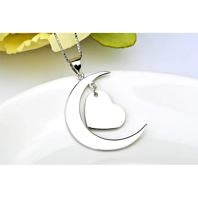 "I Love You to the Moon and Back" Engraved Moon & Heart Pendant Necklace - PlumOnyx